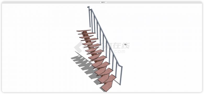 单边铁通扶手铁板阶梯楼梯su模型-图一
