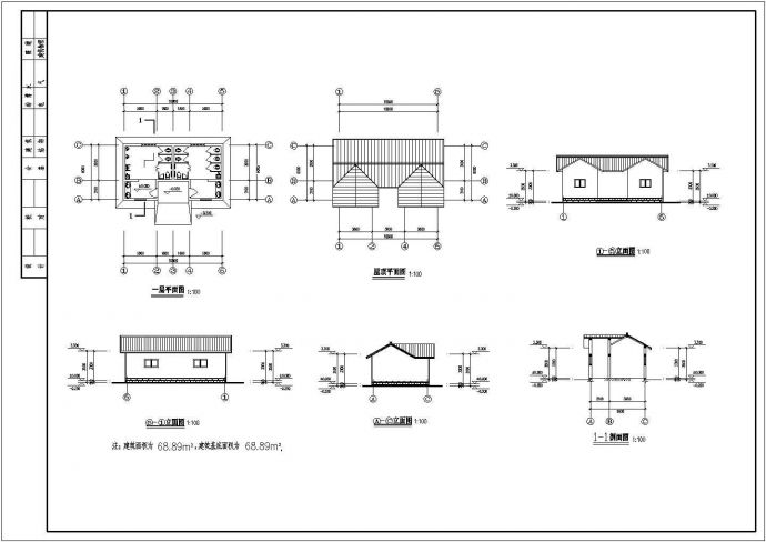 68平方米小型公厕设计建筑施工cad图，共六张_图1