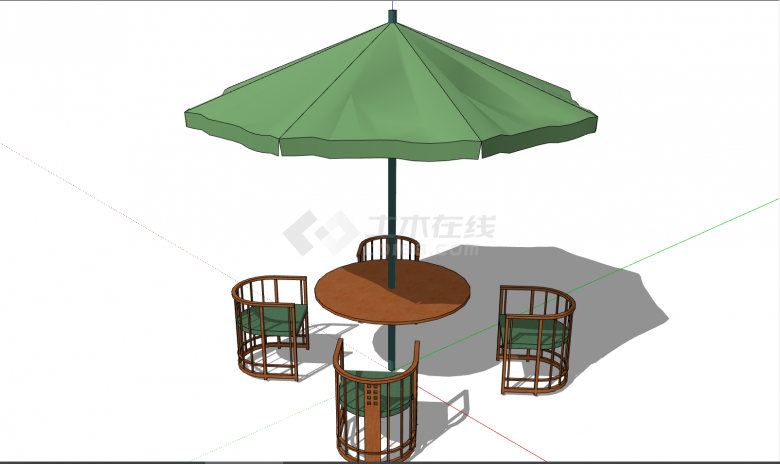 绿色的木质的室外桌椅 su模型-图二