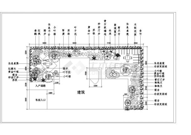 南京某庭院景观绿化设计平面CAD图纸-图一