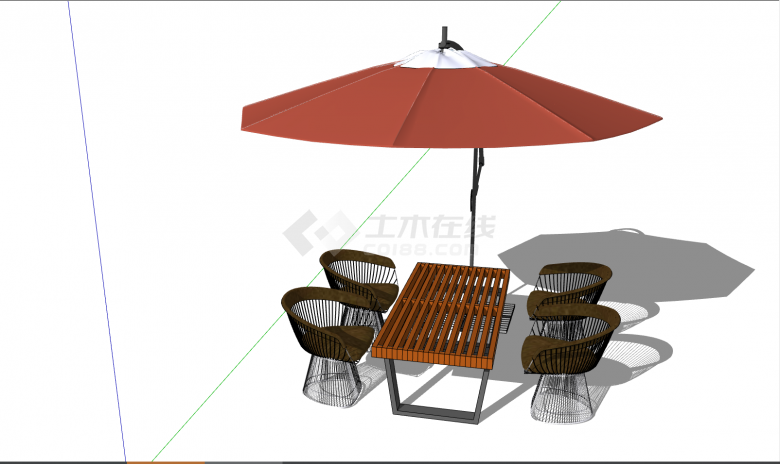带有橘色遮阳伞的时尚的室外桌椅 su模型-图二