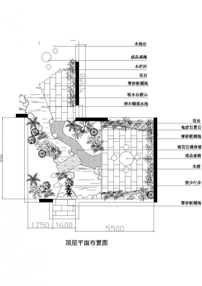 杭州某别墅屋顶花园平面布置CAD图纸_图1