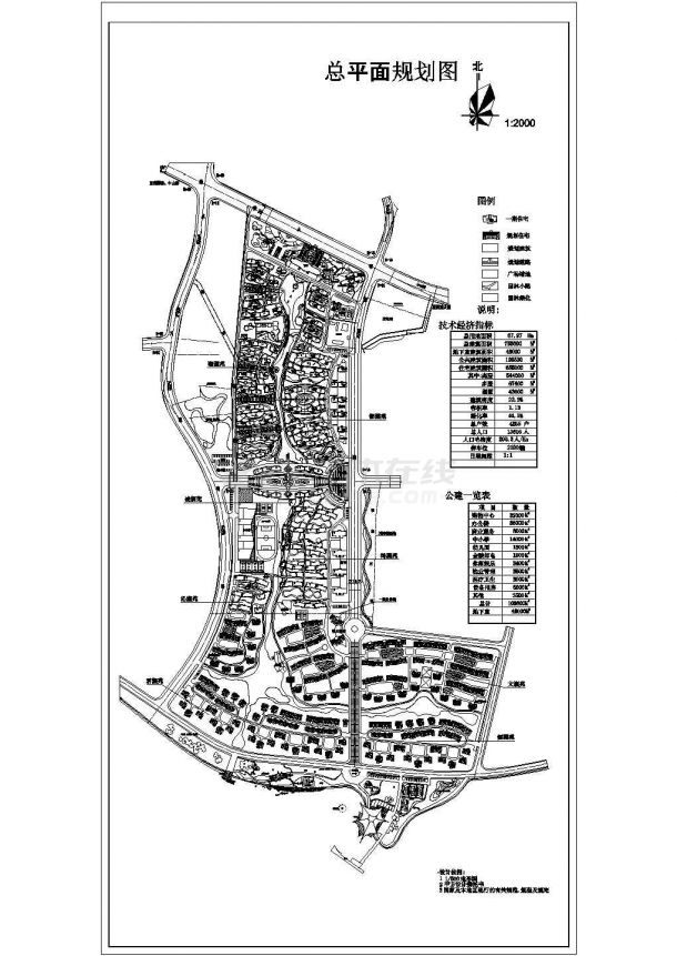 某城市住宅小区（总建筑面积763500平方米）规划设计cad施工总平面图（含技术经济指标）-图一