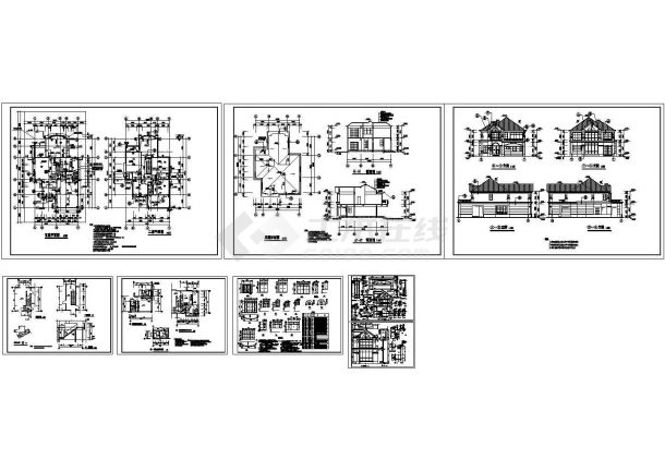 某二层框架结构欧式风格小别墅设计cad全套建筑施工图（标注详细）-图一