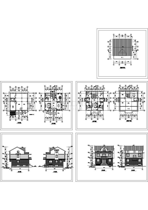 某三层带阁楼砖混结构欧式风格别墅设计cad全套建筑施工图（斜屋面设计）-图一