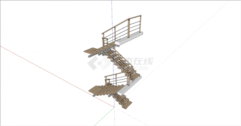 现代简约实木踏板旋转楼梯su模型-图二