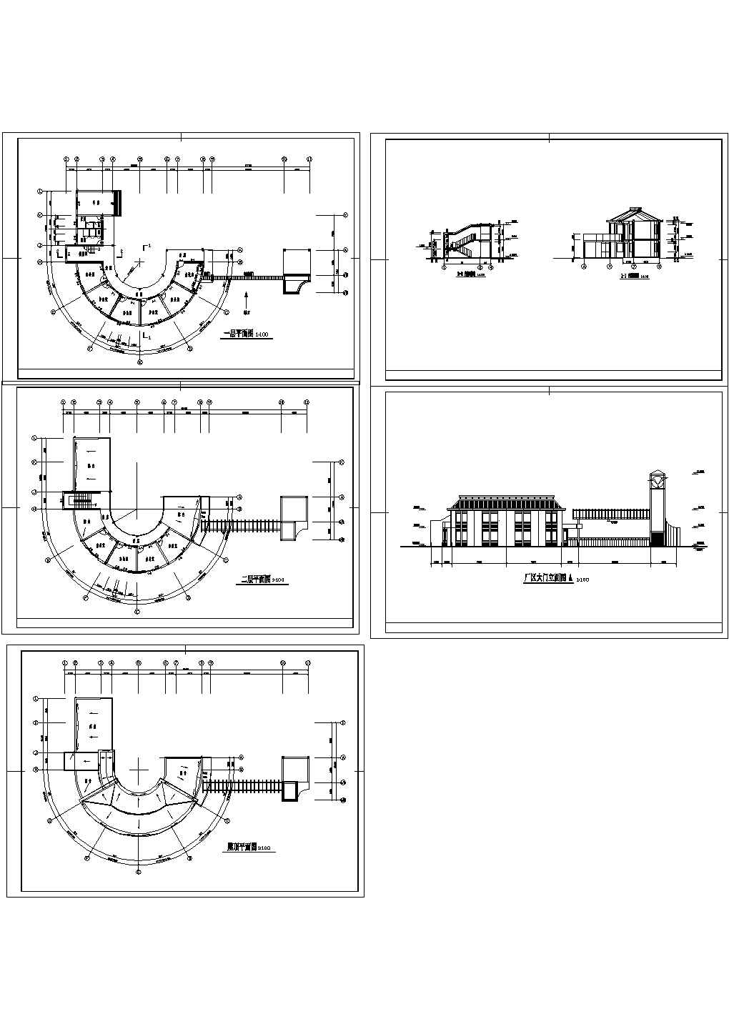 2层厂区大门建筑设计CAD图