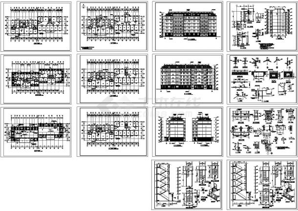 某六层框架结构欧式风格联排别墅设计cad全套建筑施工图（标注详细，14张图）-图一
