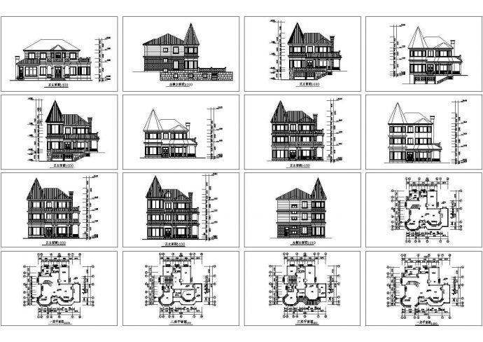 某三层砖混结构欧式风格私人小别墅设计cad全套建筑方案图（甲级院设计）_图1