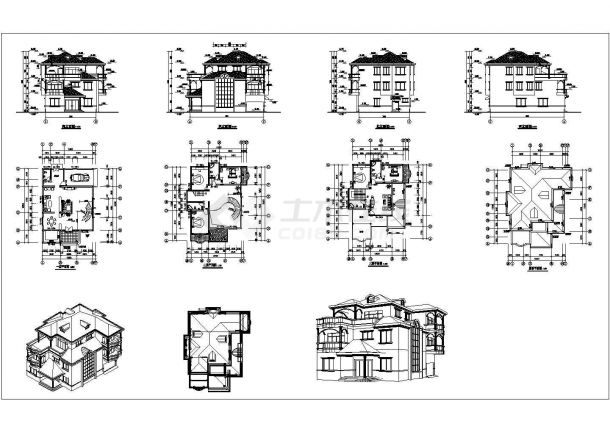 某三层框架结构欧式风格私人别墅设计cad全套建筑施工图（甲级院设计，含总图）-图一