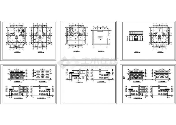 某三层框架结构欧式风格别墅设计cad全套建筑施工图（标注详细）-图一