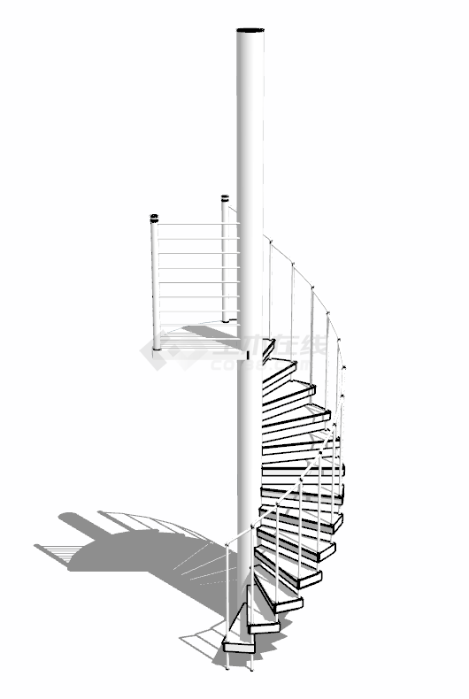 一根柱子支撑的白色的旋转楼梯su模型-图一