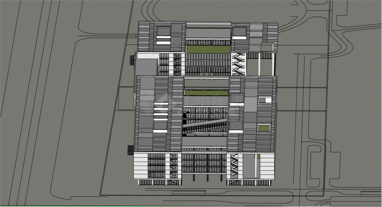 灰白色的房顶带天桥走廊的沈阳东软件su模型-图二