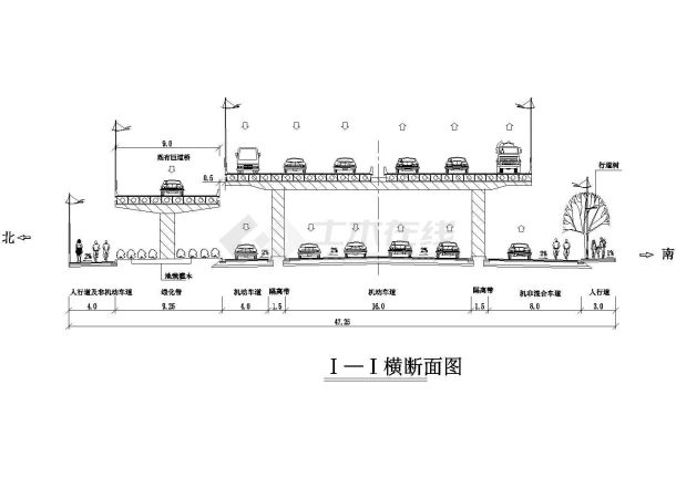 某高架道路绿化断面图-图一