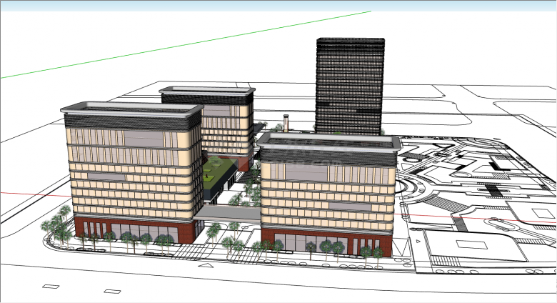 绿树环绕的带天台的庄氏企业研发服务中心 华东院su模型-图二