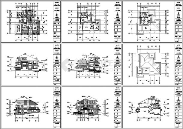 某三层框架结构现代风格别墅（面积328.86平方米）设计cad全套建筑施工图（甲级院设计）-图一
