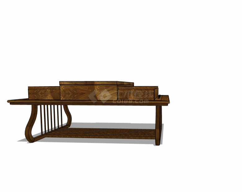 实木方型三个高度不用的长方体木板堆砌的桌面茶几su模型-图二