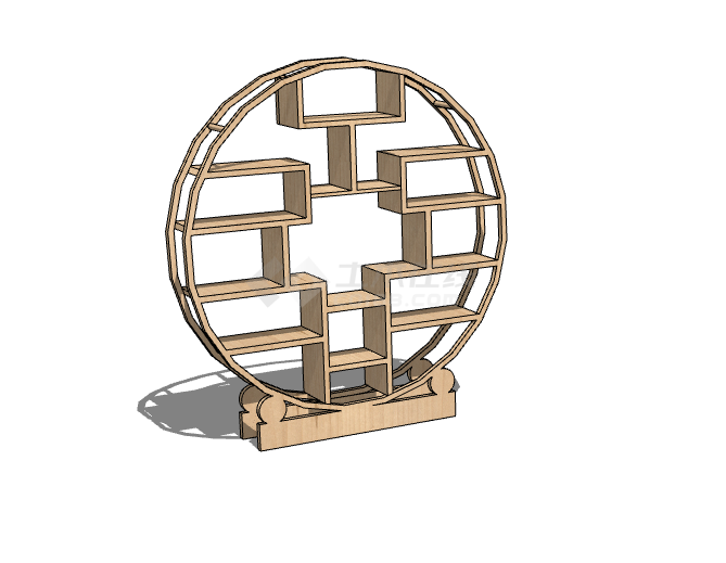 木制圆形的博古架 su模型-图二