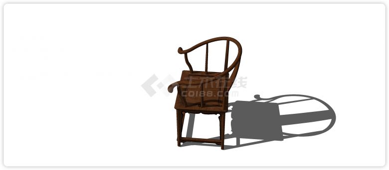 弧形扶手单板靠背实木单椅su模型-图二
