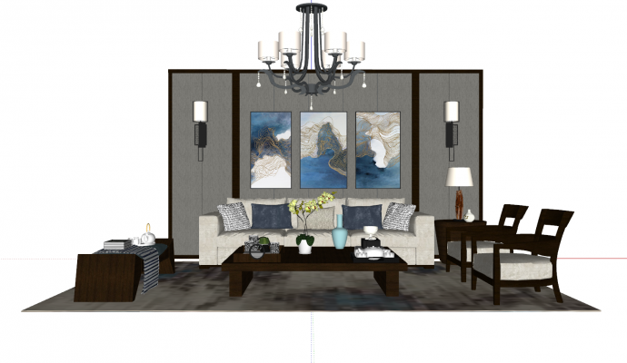 沙发新中式家具组合su模型_图1