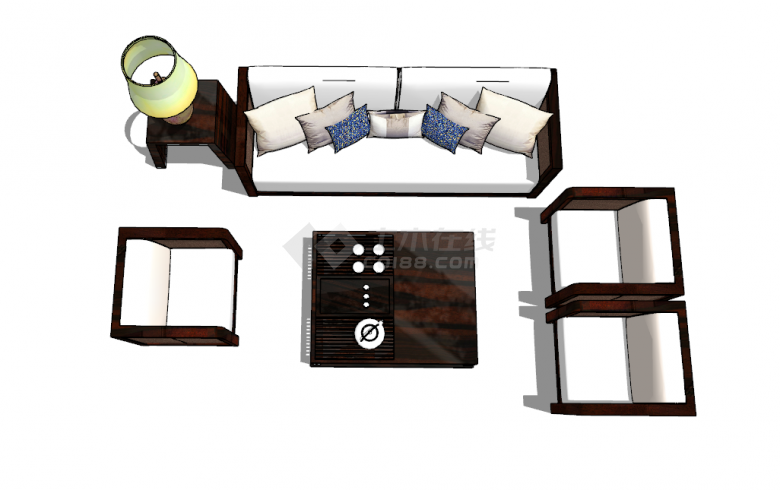 中式别墅=客厅沙发组合su模型-图一