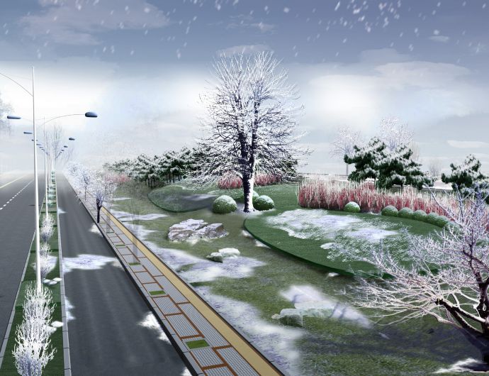 道路绿化冬景效果示意图_图1