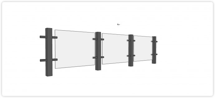 粗铁方管结构玻璃栏杆su模型_图1