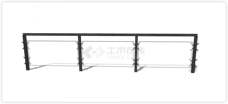 黑色钢方管结构八点固定玻璃栏杆su模型-图二