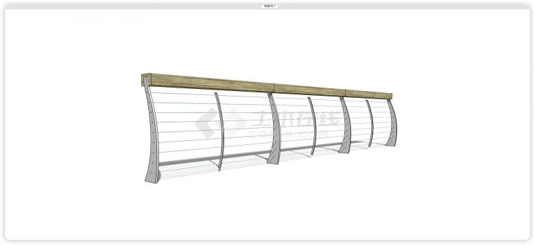 弧形固定柱实木扶手不锈钢栏杆su模型-图一