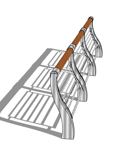褐色扶手不锈钢栏杆 su模型-图二