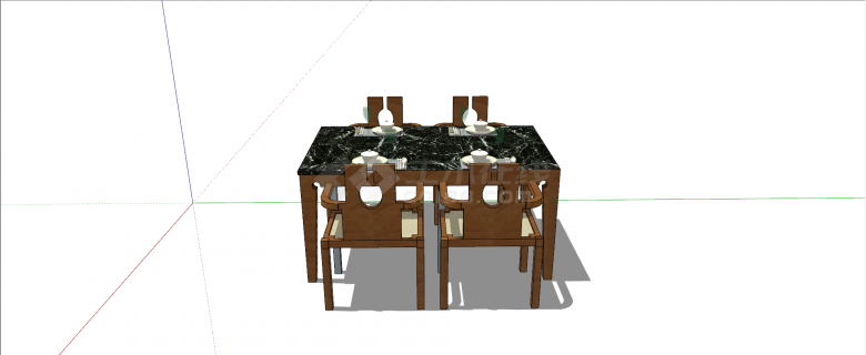 新中式长方形混合材质餐桌组合su模型-图一