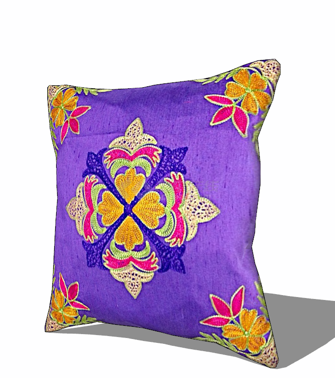 现代紫色刺绣花纹靠枕饰品su模型-图二
