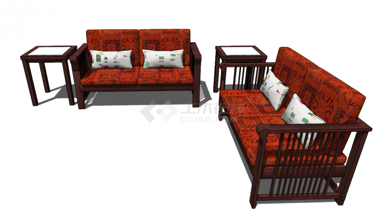 新中式复古轻奢高端沙发su模型-图一