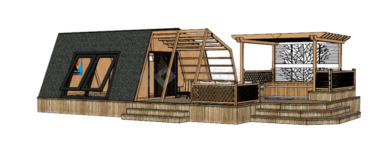 新中式简约小型小木屋su模型-图一