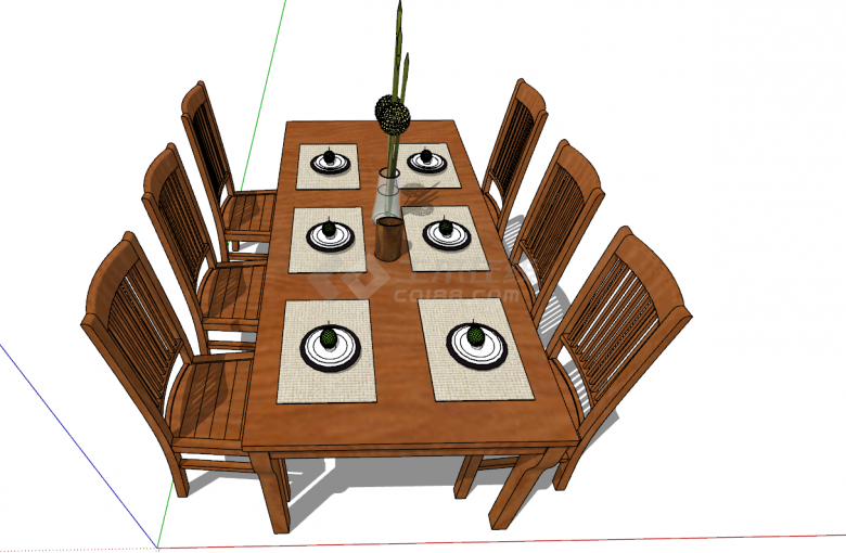 新中式简约方形餐桌组合su模型-图二