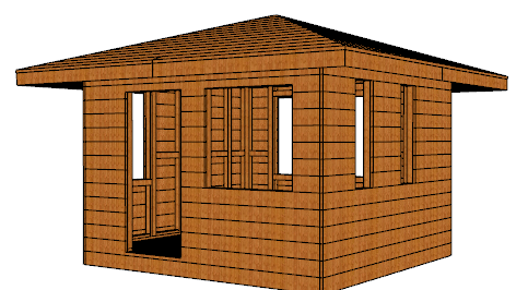带四方顶带木色小木屋su模型-图一