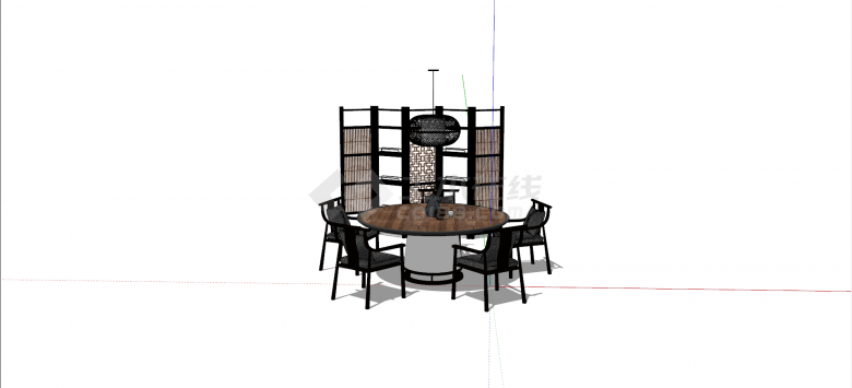新中式圆形混合材质餐桌组合su模型-图二