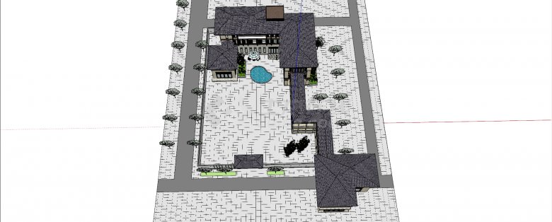 欧式大型独栋三层带泳池大庭院民宿su模型-图二