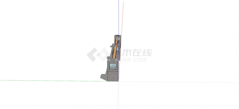中式混合材质坐凳栏杆su模型-图一