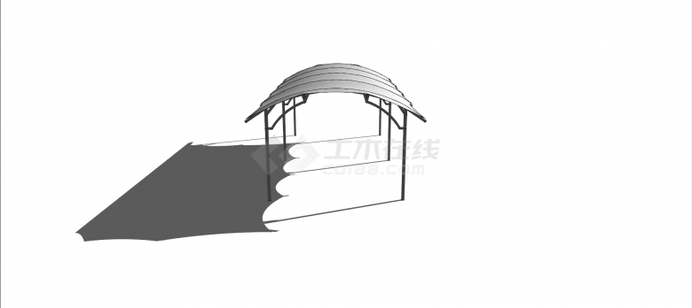 白色膜结构拱形顶停车棚su模型-图二