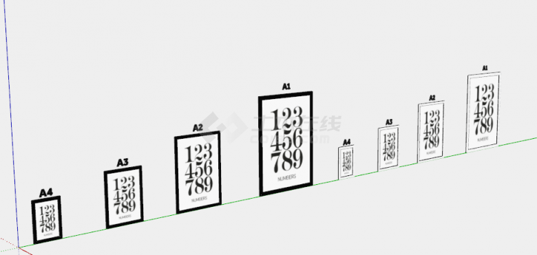 简约黑白数字不同大小装饰画su模型-图二