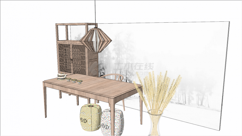 桌椅家具合集带茶杯su模型-图二