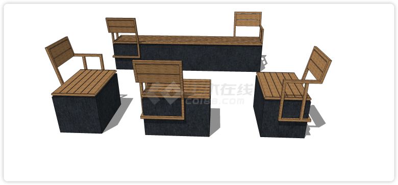 黑色大理石底座木凳创意坐凳su模型-图二
