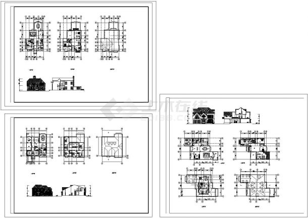 某三层框架结构临湖别墅设计cad全套建施图纸（含效果图，含3套设计）-图一