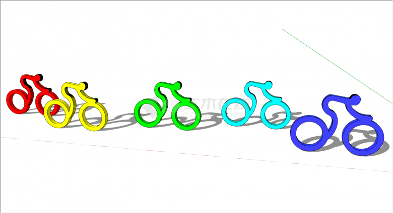 运动雕塑五个自行车su模型-图二