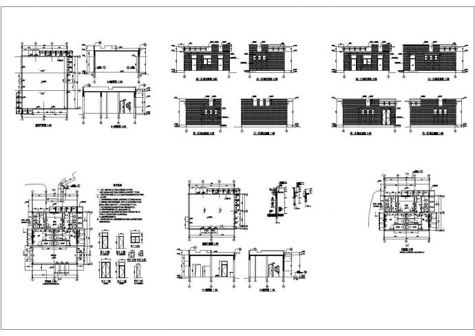 长9.04和7.84 宽7.84和6.04 71平米和46平米二个1层公园公厕及管理室砖混结构（设计说明 一层平面 屋顶平面 四个立面 二个剖面）_图1