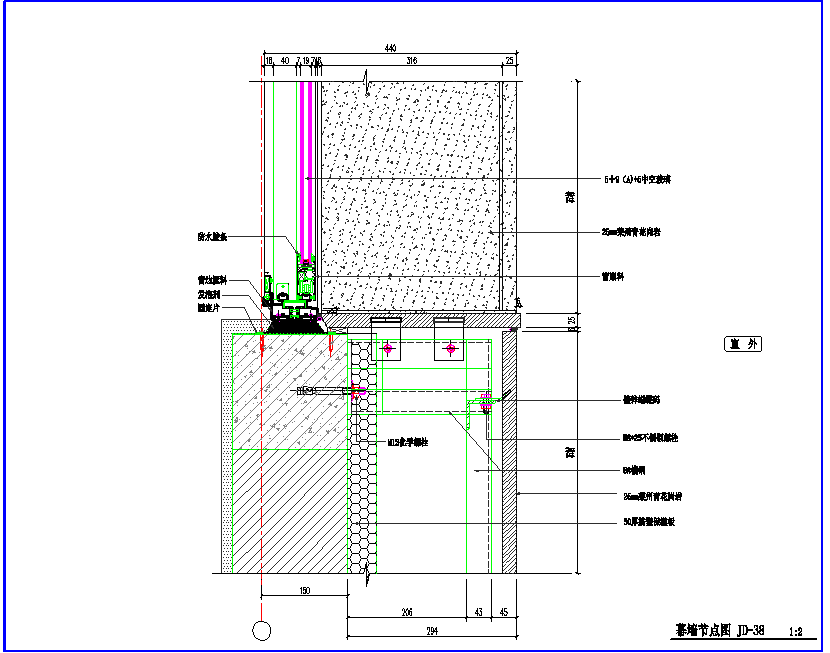 某地铝塑板与玻璃外立面详细施工节点图CAD图纸