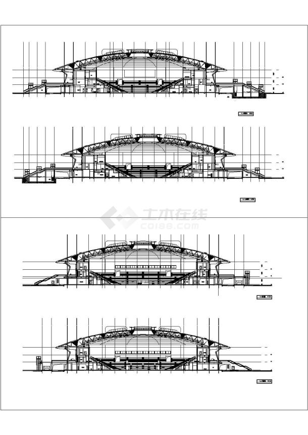某三层大型框架结构体育馆建筑设计施工CAD图纸-图二