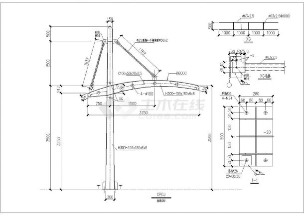 某钢结构车棚PKPM模型和钢构CAD图-图二
