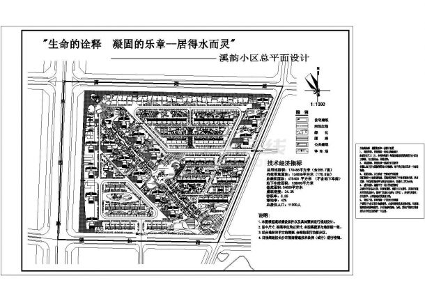 某城市住宅小区（总建筑面积475400平方米）设计cad施工总平面图（含技术经济指标）-图一